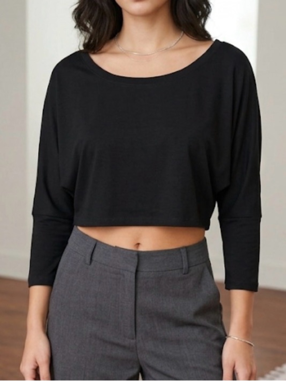 Black Cropped Boatneck Top - Women